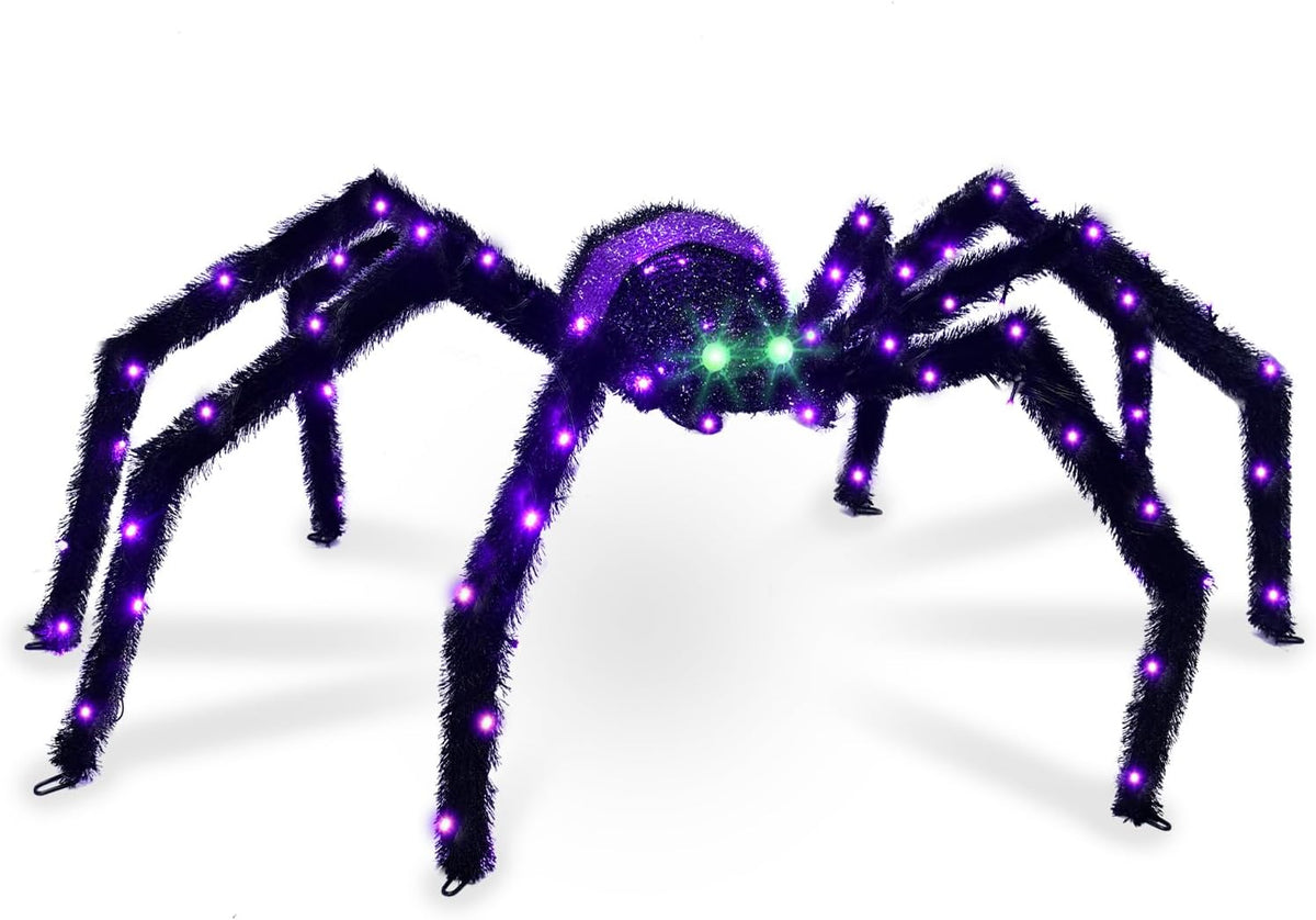 Gleamfest 4.2FT Giant Spider Halloween Decorations Outdoor, 90 LEDs / Lighted waterproof spider with ground