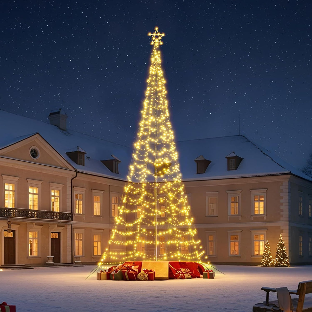 15 Ft-1720 Leds Flagpole Christmas Tree String Lights, RGB-rainbow Color / 12-16 Lines Fairy Lights with 8