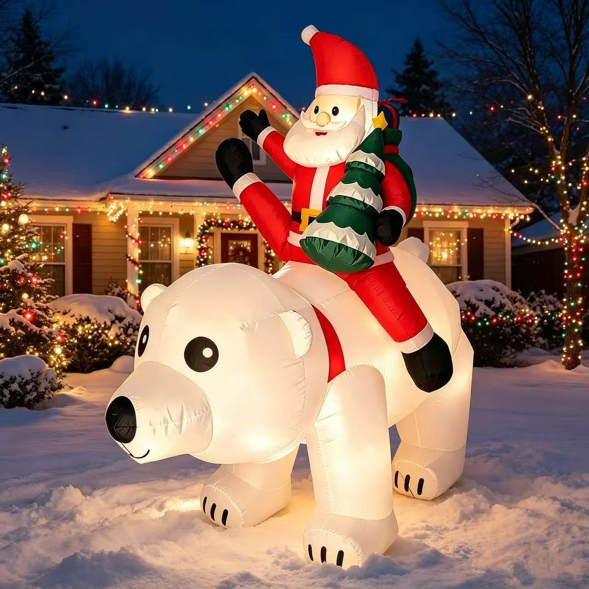 6 ft Inflatable Santa Riding Polar Bear, Christmas outdoor decoration