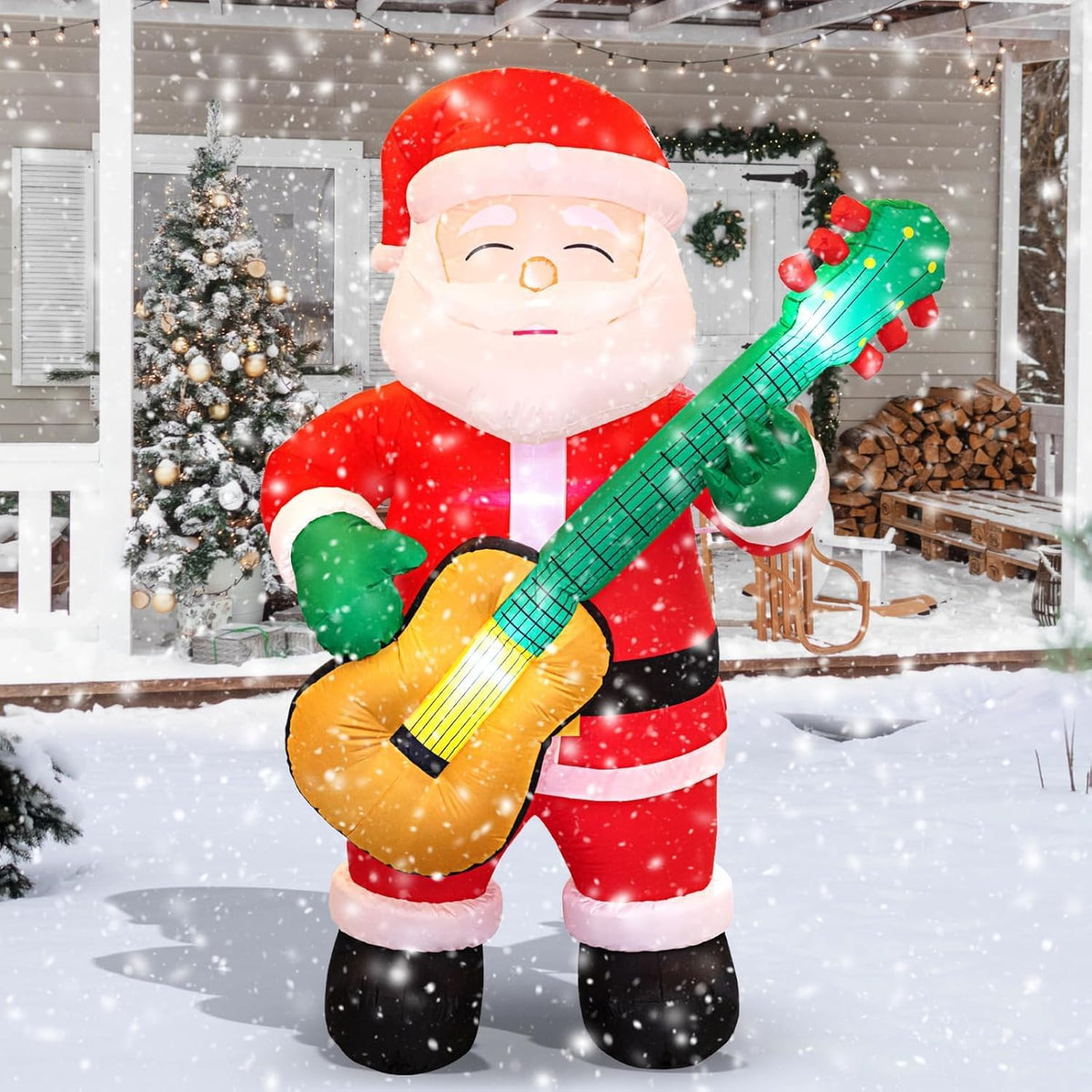 6.5 ft Inflatable Santa with Guitar, Christmas outdoor decoration