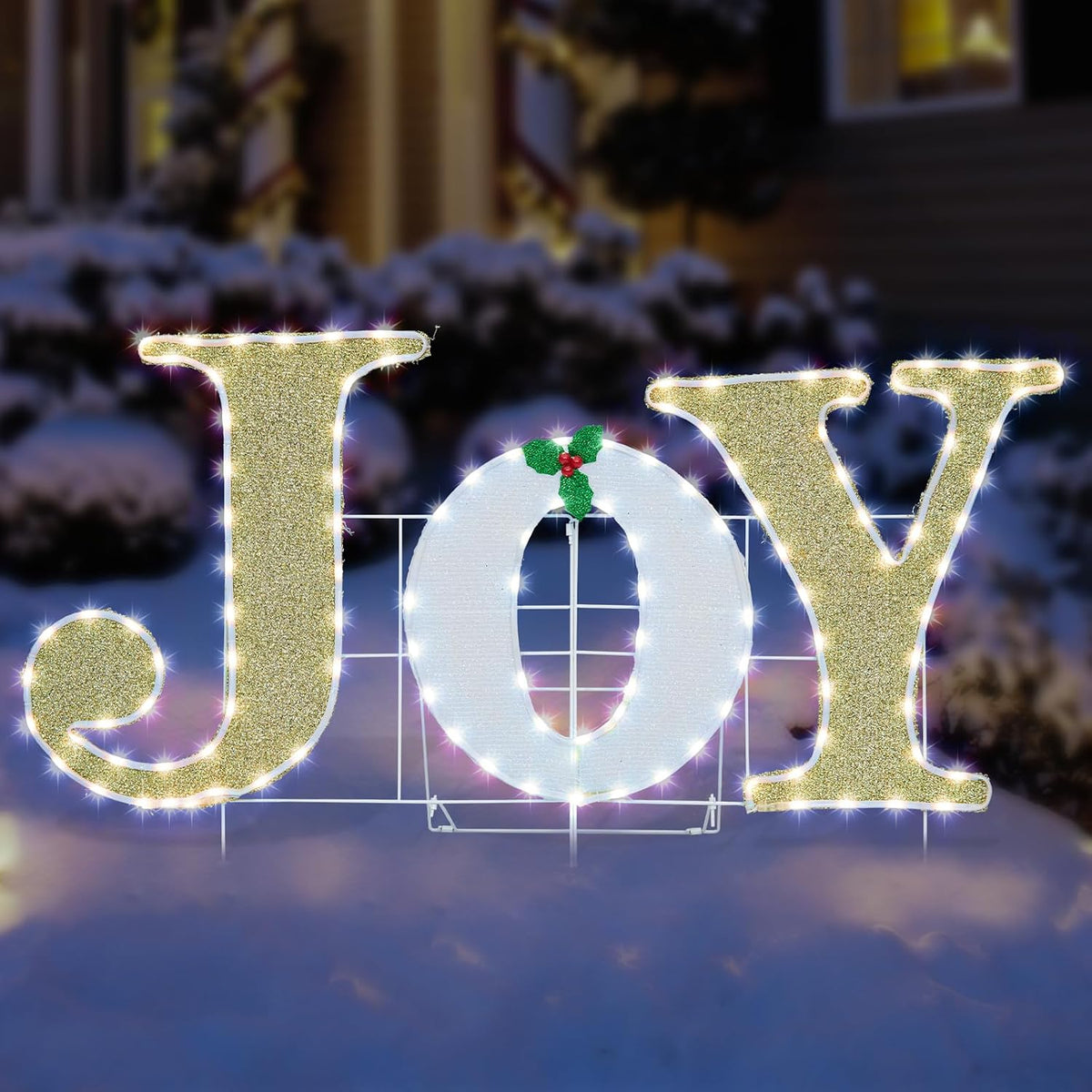 Outdoor Christmas Joy Nativity Decoration Christmas Lighted Joy with Holly Berries Pre-Lit 129 LED Lights