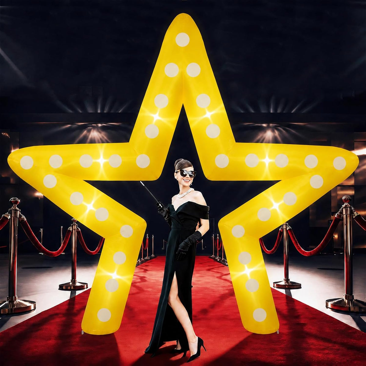 Conderyang 10ft Movie Night Party Decoration Movie Theme Inflatable Arch Large Blow Up Star Sign with 8 Led