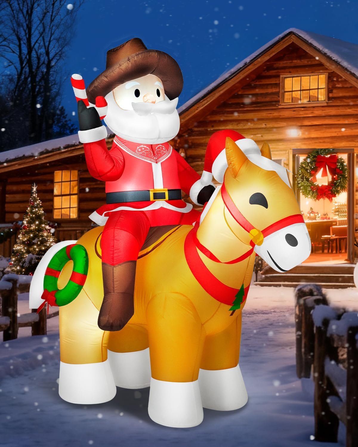 Inflatable Cowboy Santa Riding Horse, Christmas outdoor decoration
