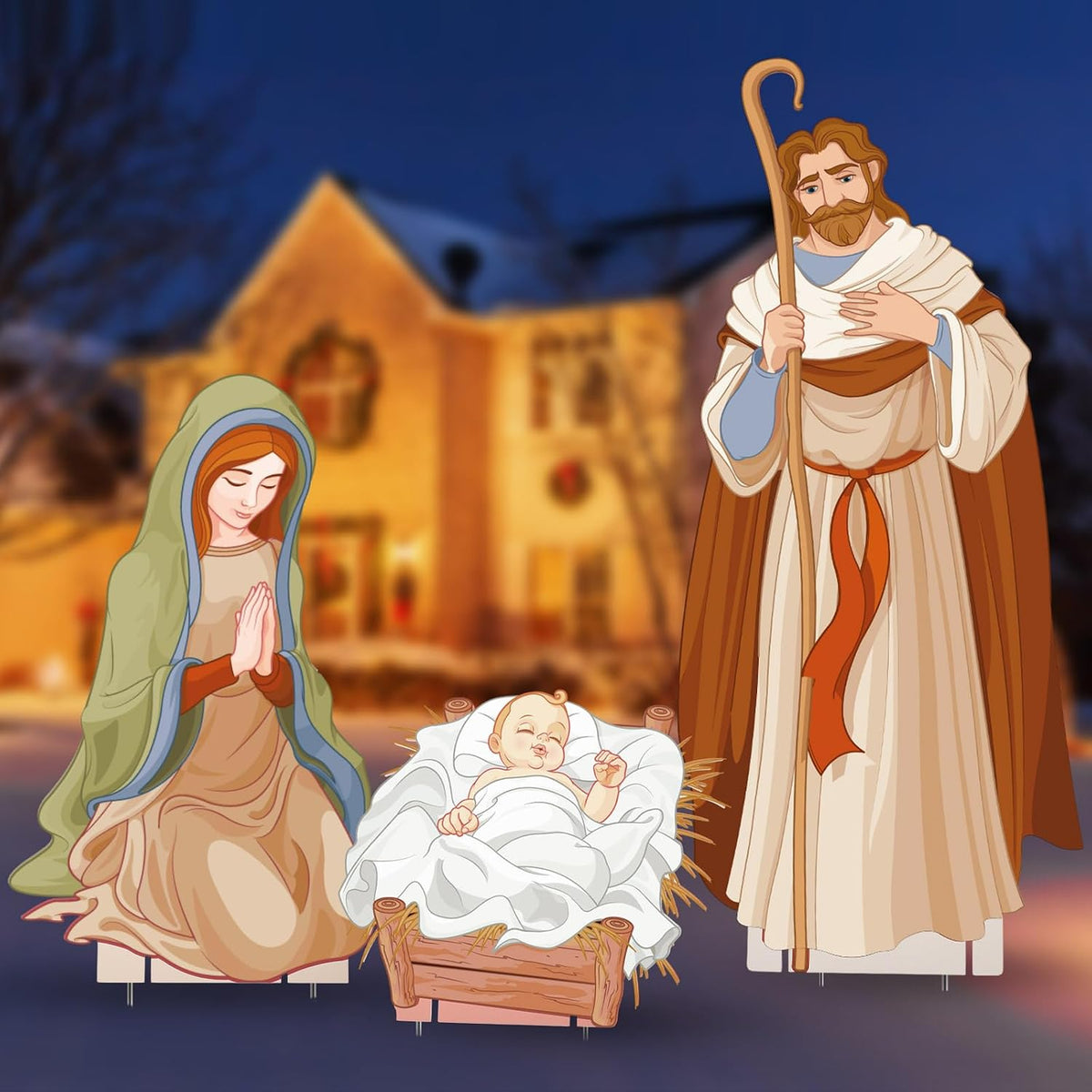 Zonon 3 Pcs Christmas Nativity Scene Yard Signs 47" Holy Family,Classic / Outdoor Lawn Garden Decor, PVC