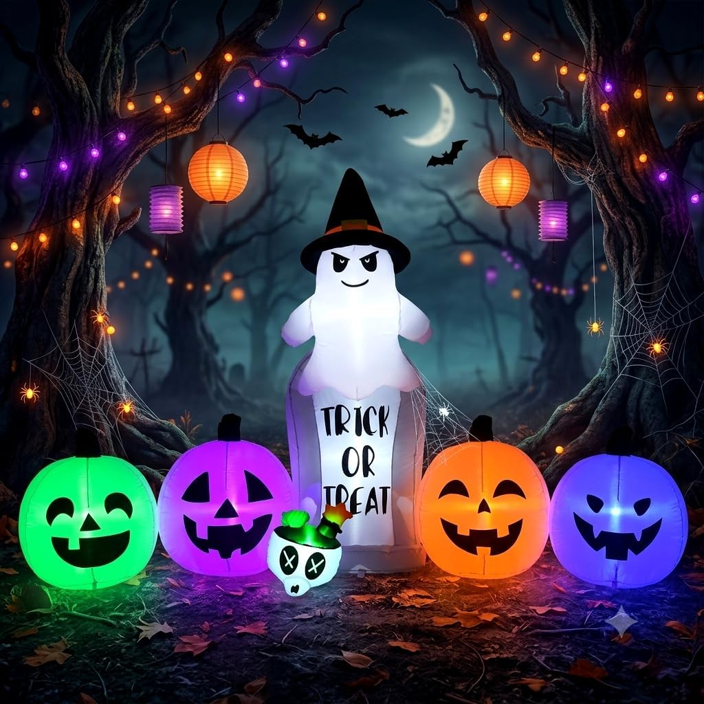 8 ft Inflatable Pumpkins, Ghost and Tombstone Scene, Halloween outdoor decoration