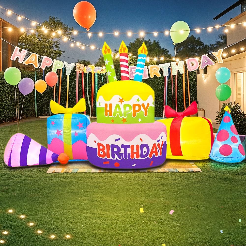 8 ft Inflatable Birthday Cake with Candles, outdoor decoration