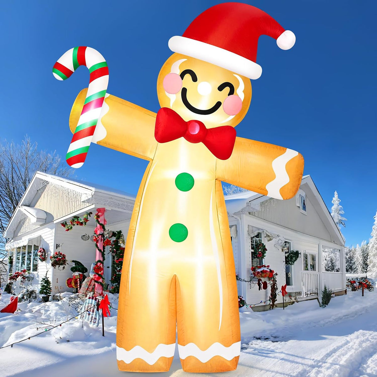 12FT Giant Christmas Inflatables Gingerbread Outdoor Decorations Candy Cane / Built-in LED, Durable
