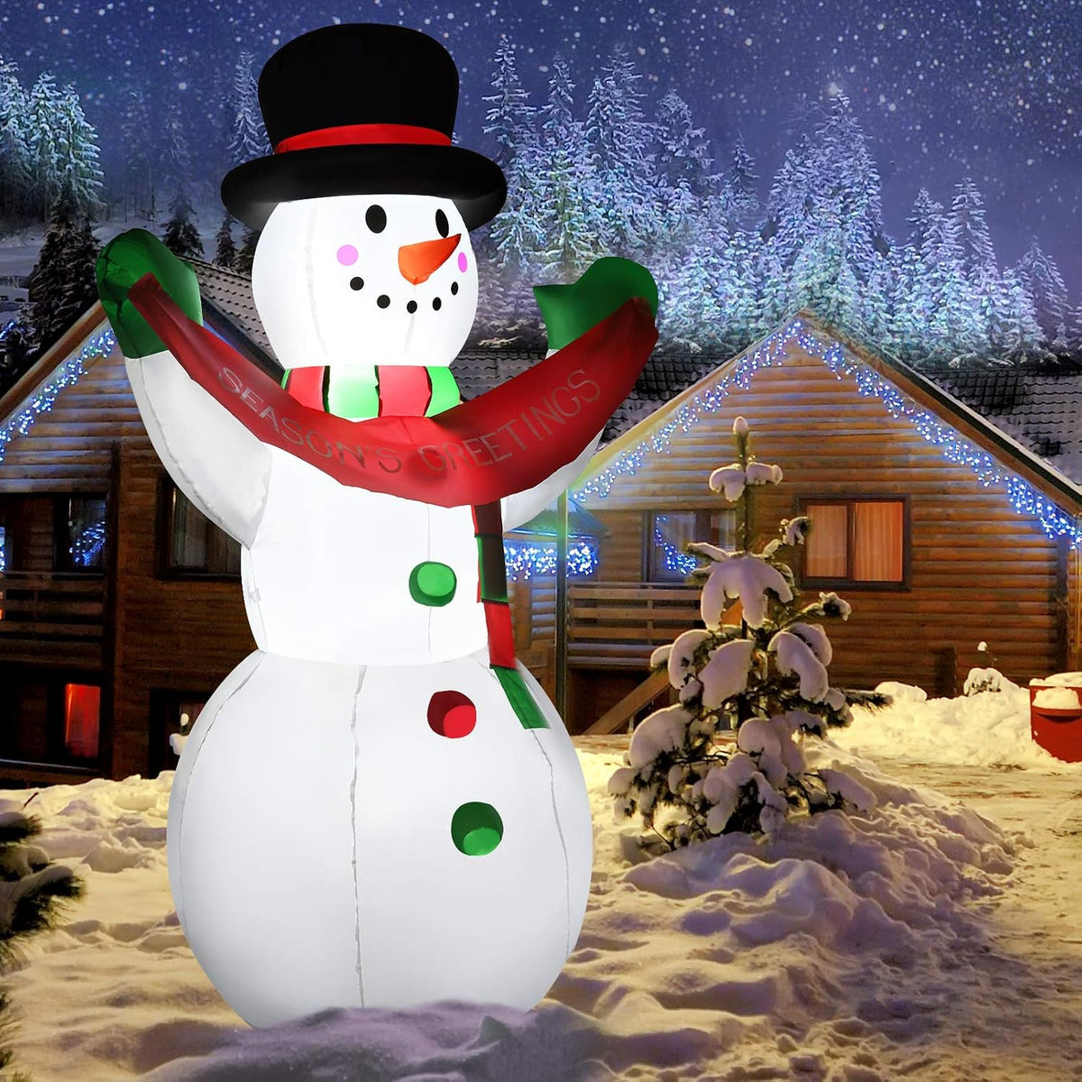 Tangkula 6 FT Christmas Inflatable Snowman, Smiling Snowman with Internal LED Lights Banner Top Hat Scarf,