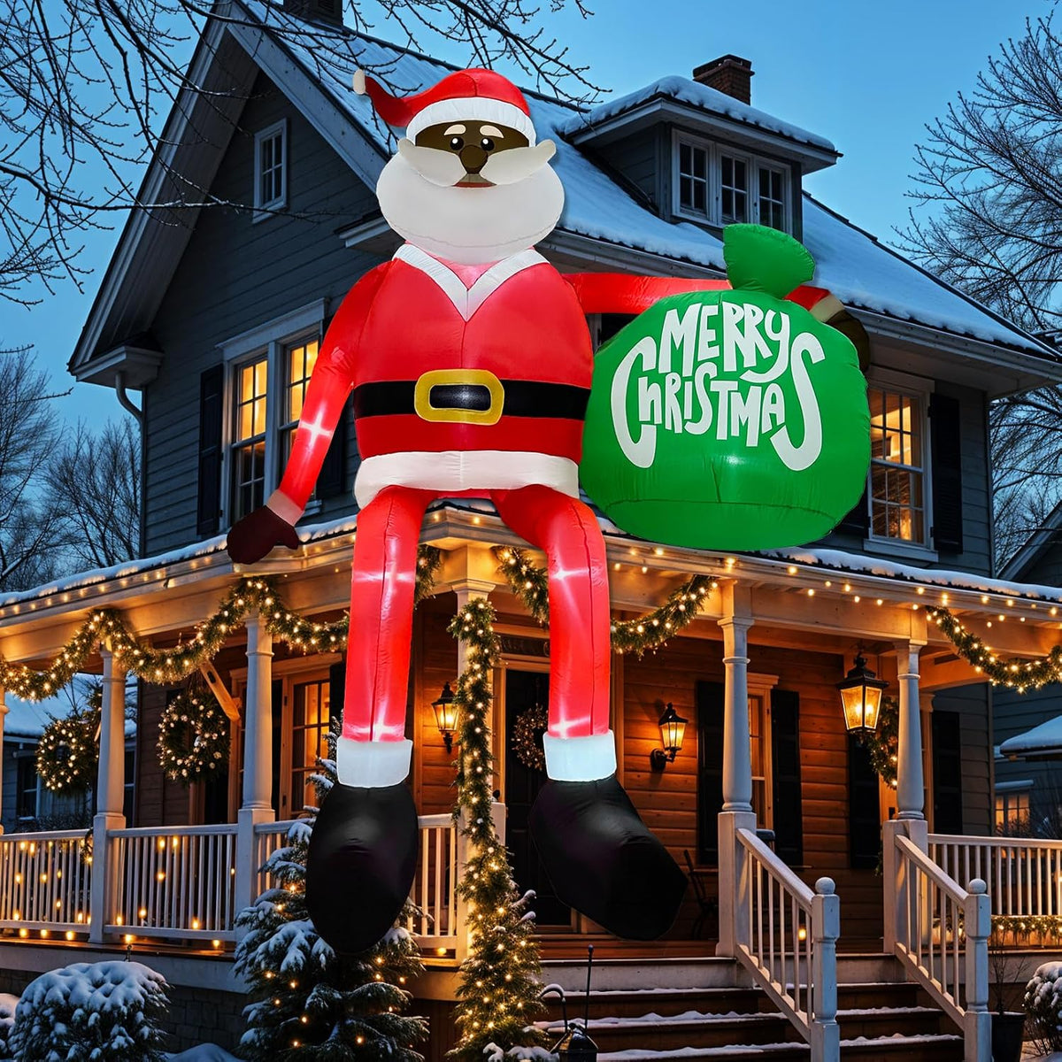 OurWarm 13 FT Giant Christmas Inflatables Black Santa Christmas Decorations / Climbing Black Santa Inflatab