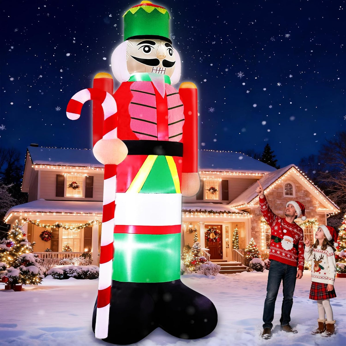 TURNMEON 14FT Giant Christmas Inflatables Nutcracker Soldier Outdoor Decorations Hold Candy Cane Inflatable