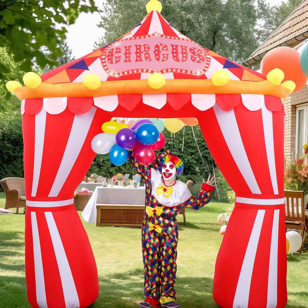 10ft Circus Inflatable Arch Halloween Carnival Birthday Party Decorations / Circus Tent Backdrop Blow Up, Red