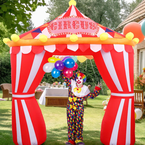 10ft Circus Inflatable Arch Halloween Carnival Birthday Party Decorations / Circus Tent Backdrop Blow Up, Red