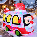 7 FT Christmas Inflatables Outdoor Decorations, Blow Up Santa Claus Bus / with Rotating Colorful LED Lights,