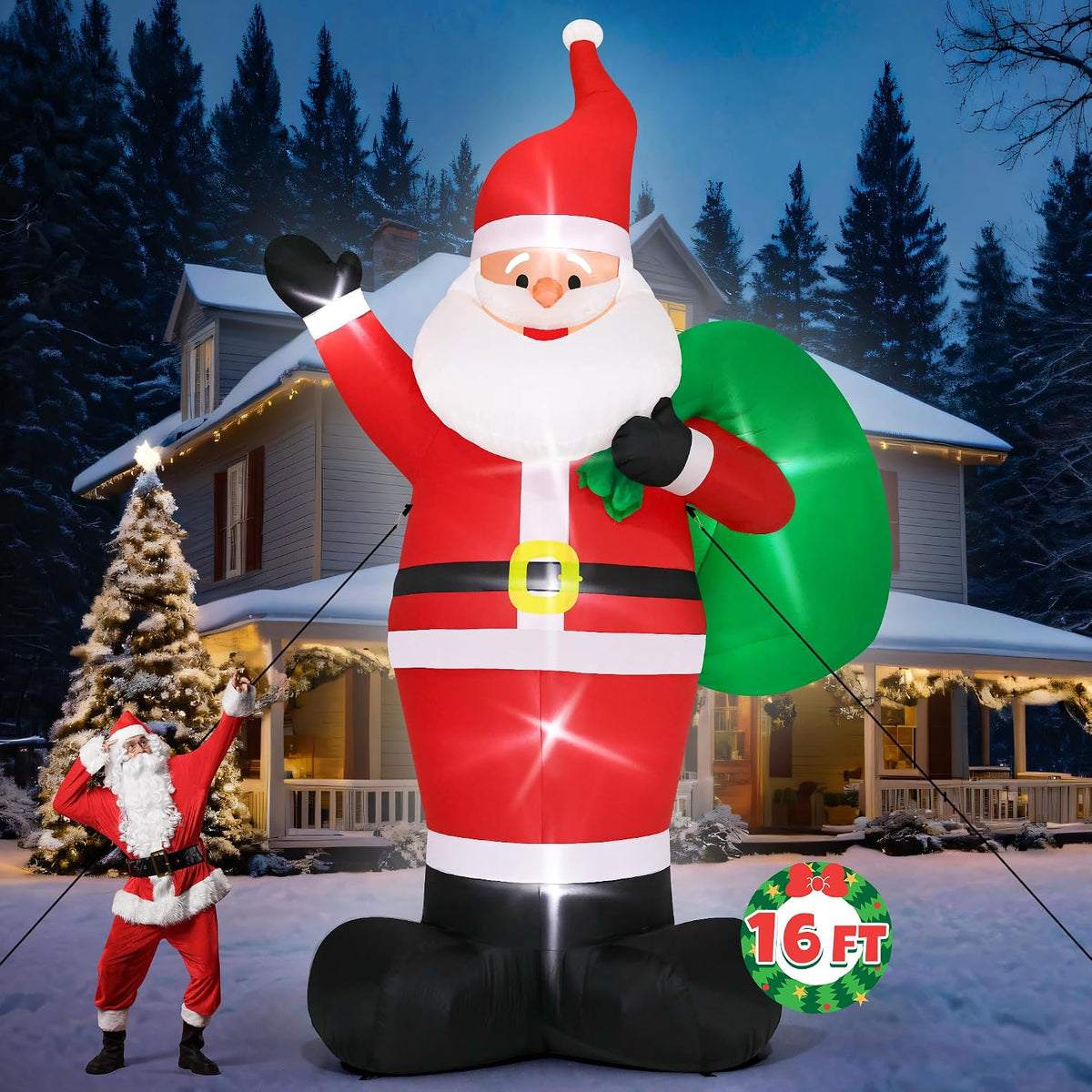 16FT Inflatable Christmas Santa, Giant Outdoor Santa Claus Blow Up Decor / Self-inflatable, Powerful Air