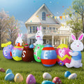 10FT Easter Inflatables Outdoor Decorations, Large Easter Blow Up Bunny & Eggs Built-in 9 Bright LED Lights,