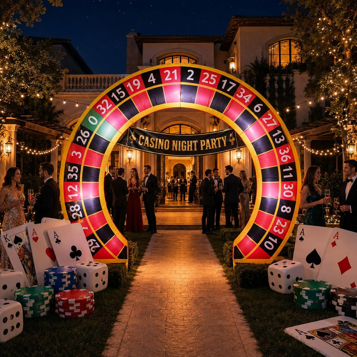 8Ft Inflatable Roulette Archway Prop, Built‑in LED Light for Casino Party / Durable Polyester Fabric, Quick