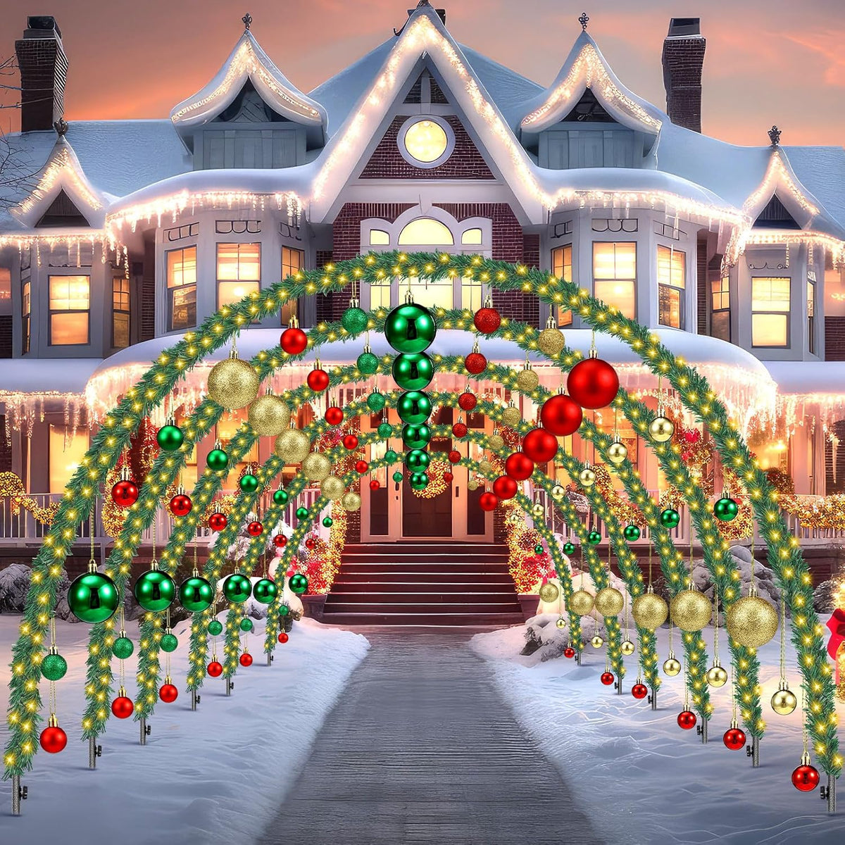 Cinnvoice 3 Pack 10 ft Christmas Arch Archway Light, Warm White / Tunnel Driveway Sidewalk Doorway Pathway