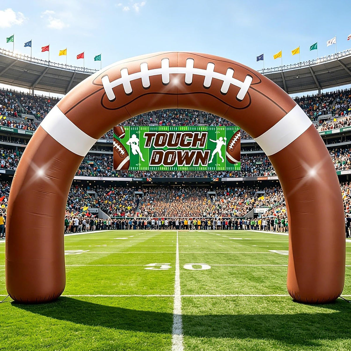 8FT Giant Football Inflatable Arch Decoration with 3 LED Lights / Blow Up Football Balloon & 2 Banners,