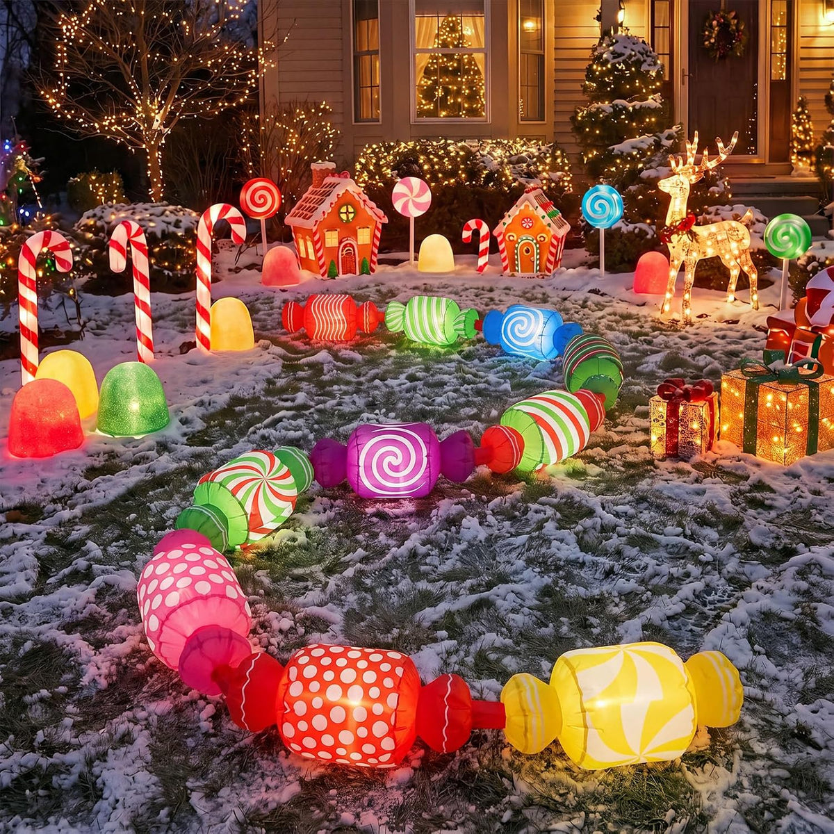 Blueweenly 17ft Christmas Inflatable Candy Giant LED Light String Outdoor / Colorful Candy LED Light,